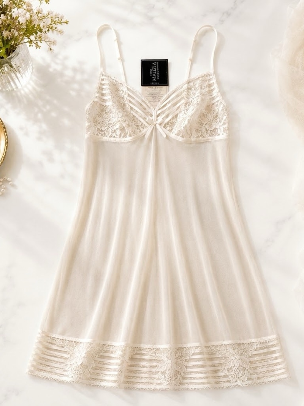 Malizia by La Perla NWT Vintage Ivory Lace Chemise Nightgown Made in Italy S